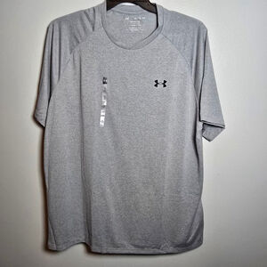 Men's Under Armour Gray Tech Short Sleeve Tee XL with Black Logo